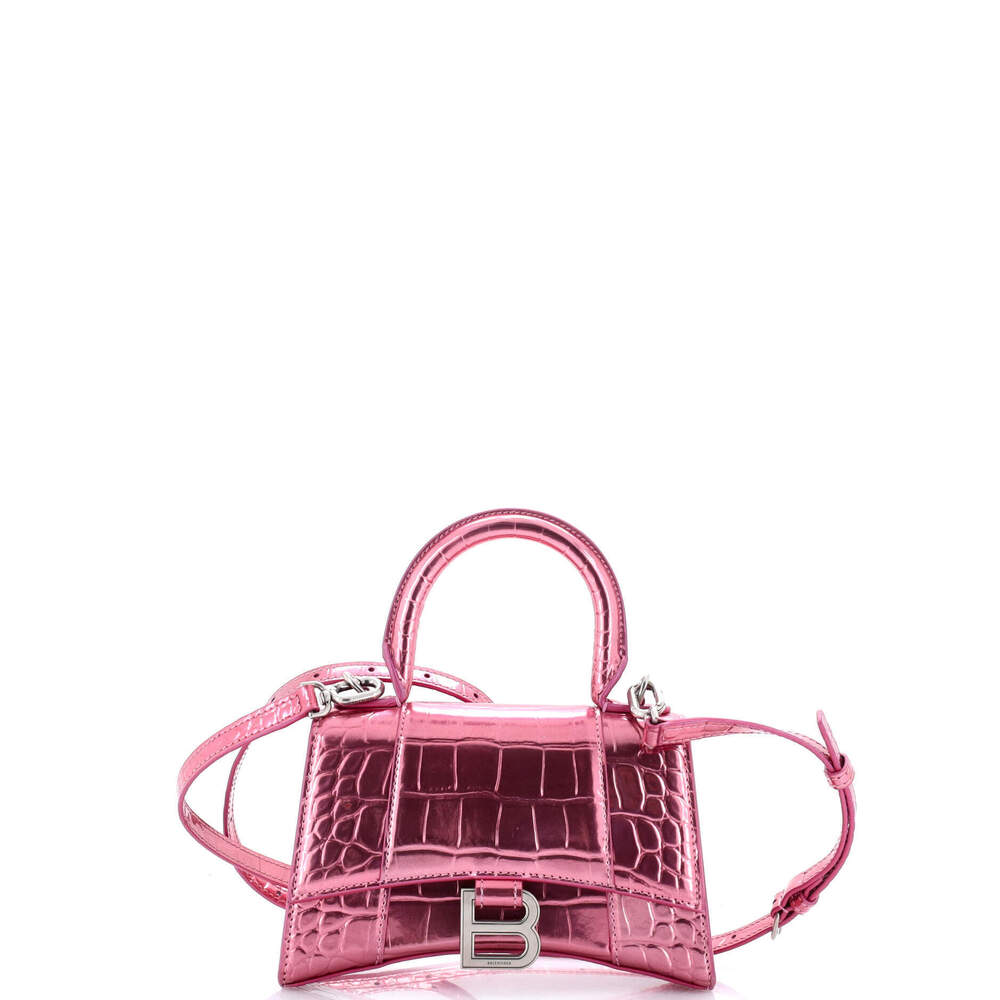 Balenciaga XS Hourglass Top Handle Bag Crocodile Embossed Leather - Picture 1 of 6